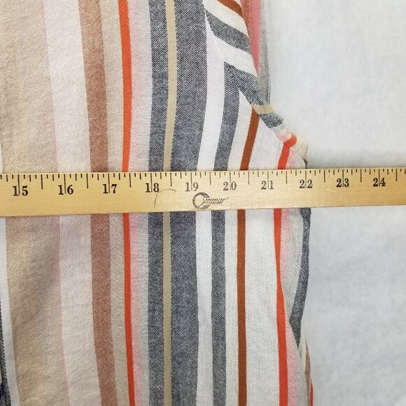 National Linen Tunic L Button Up Camp Shirt Chevron Mandarin Collar Wood Button - Picture 16 of 16